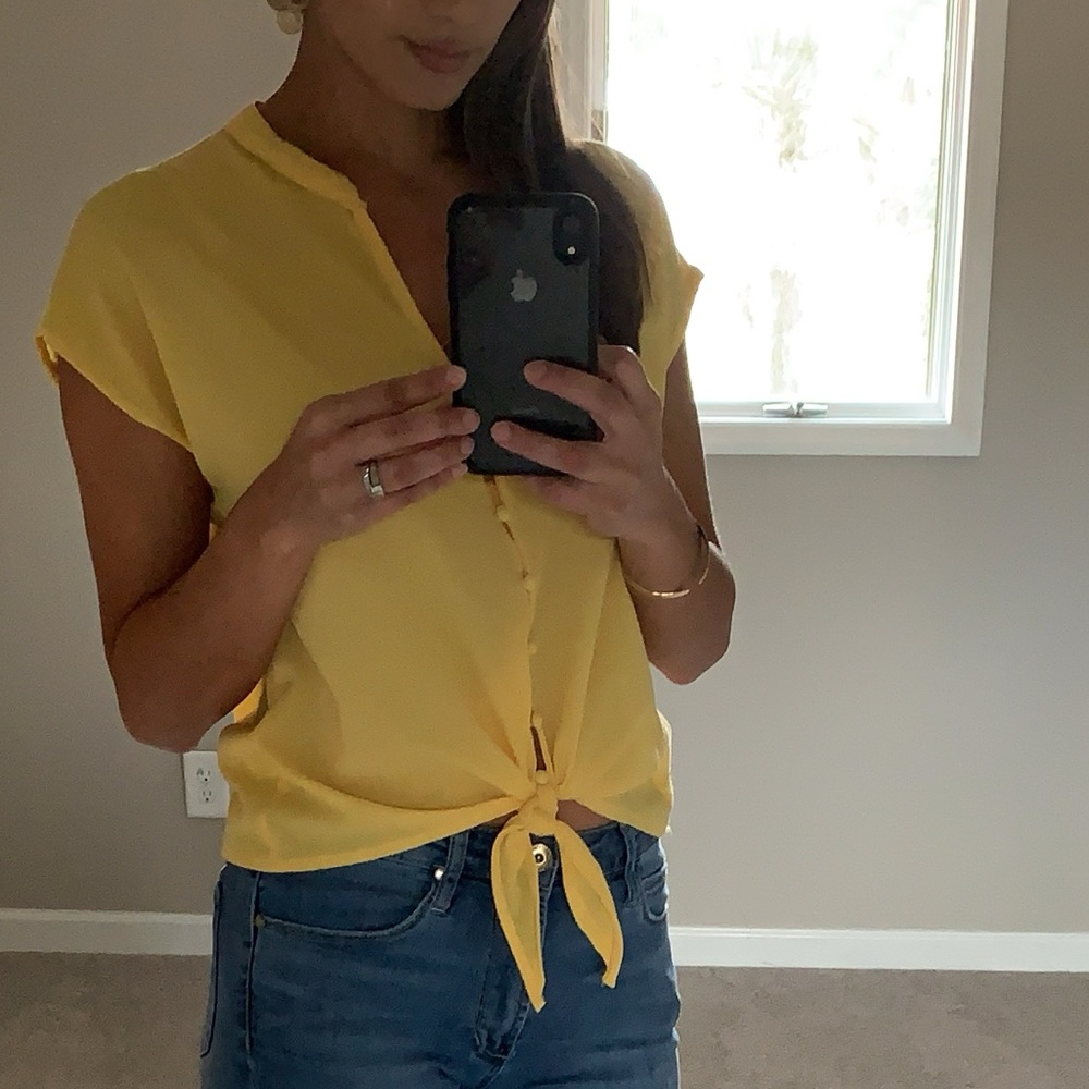 Crop Top Yellow Button Blouse